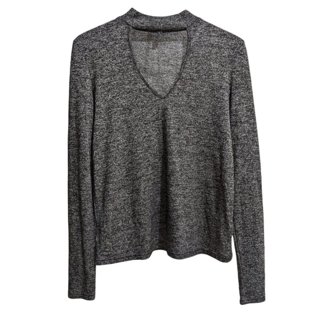 Walter Baker Women's Dark Grey Open Chest V Neck Long Sleeve Shirt Size M